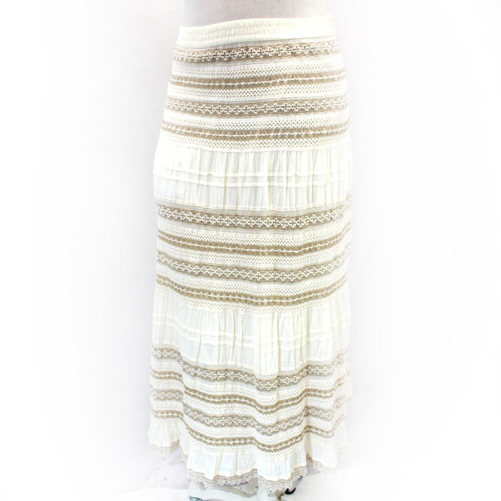 Chico's Maxi Pull-on Striped Peasant Skirt Boho Lined Elastic Waist Size 12